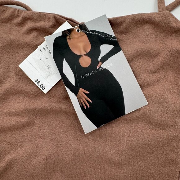 NWT - Naked Wardrobe Brown Spaghetti Strap Crop Top XS Viscose/Spandex - Picture 4 of 7